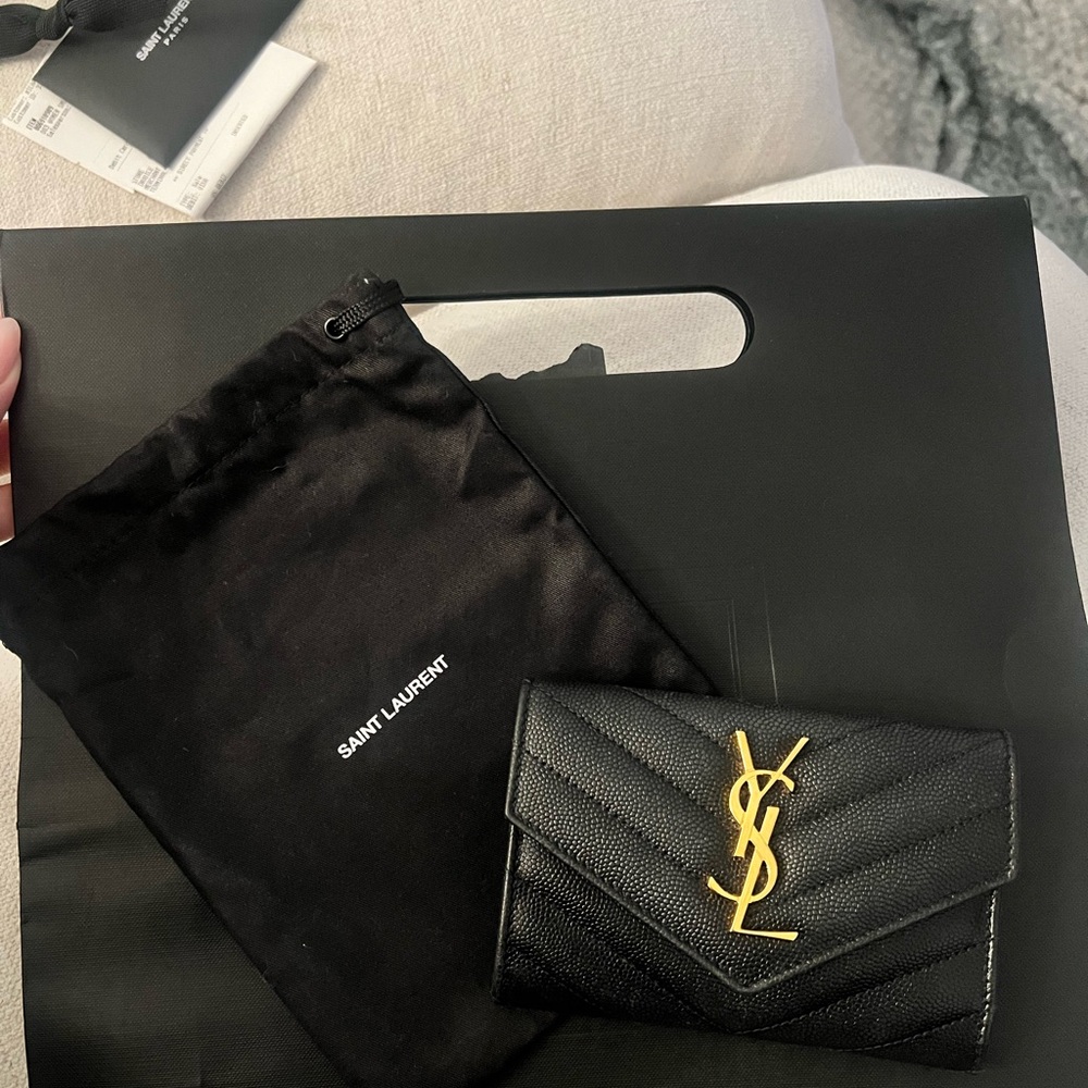 Saint Laurent Black Quilted Wallet with Gold Logo